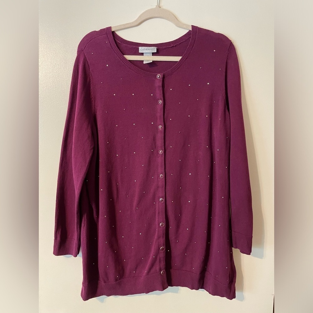 Catherine’s Burgundy Plum Snap Front Sweater Cardigan Size 14-16